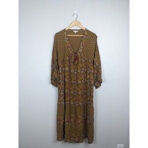 Earthbound Trading Co Dress Womens Large Boho Floral Print Rayon Tassel Maxi